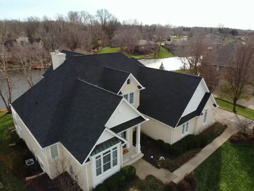 Roof replaced on home with black shingles.