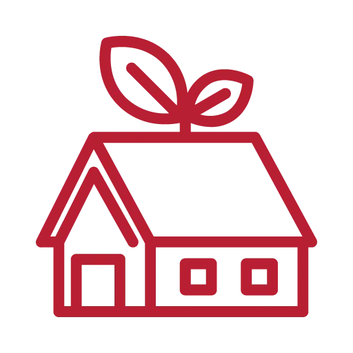 icon of roof with leaf sprout on top representing eco-friendly